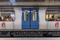 Side view of a Lisbon Metro train car. Royalty Free Stock Photo