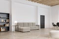 Side view of living room with gray sofa Royalty Free Stock Photo