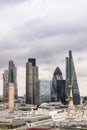 Side view of London financial district skyscrapers