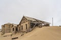 Side view with lot of sand to the Lehrer house at German Kolmanskop Ghost Town with the abandoned buildings