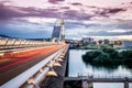 Side view of Lusitania Santiago Calatrava Bridge in Merida Spain Royalty Free Stock Photo