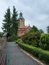 Side view of the main part of Czocha Castle from the surrounding garden