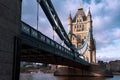 Side view of the majestic Tower Bridge in London in warm sunset light Royalty Free Stock Photo