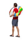 Side view of man with a beach bag that goes to side Royalty Free Stock Photo