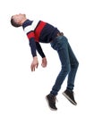 Side view of man in zero gravity or a fall