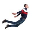 Side view of man in zero gravity or a fall