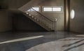 Side view of Marble stairhead and Metal staircase ascending corridor inside the Old building with Sunlight shine through Royalty Free Stock Photo