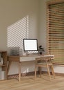 Side view of a minimal Scandinavian home workspace interior design with PC computer Royalty Free Stock Photo