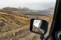 Side view mirror, Iceland drive Royalty Free Stock Photo