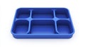 A side view mockup of a blue plastic rectangular lunch tray. A rectangular container for use in a restaurant kitchen. A Royalty Free Stock Photo