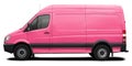 Side view of a modern pink American cargo minibus.