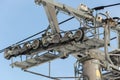 Side view of modern the chairlift tower in the ski resort Bukovel, Ukraine