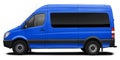 Side view of a modern passenger American minibus in blue.