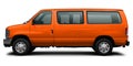 Side view of a modern passenger American minibus in orange.