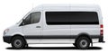 Side view of a modern passenger American minibus in white.