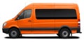 Side view of a modern passenger American minibus in orange.