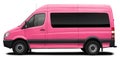 Side view of a modern passenger American minibus in pink.