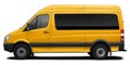 Side view of a modern passenger American minibus in yellow.