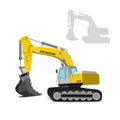 Side view modern yellow powerful excavator for building isolated on white background. vector illustration Royalty Free Stock Photo