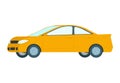 Side view of a modern yellow sedan car on a white background. Compact vehicle design and transportation concept. Vector