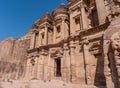 Side view of the Monastery Building, Ad Deir, in Petra, Jordan Royalty Free Stock Photo