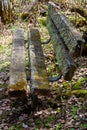 The side view of a moss covered bench Royalty Free Stock Photo