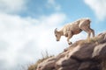 side view of a mountain goat navigating a rocky incline Royalty Free Stock Photo
