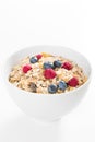 Side view of muesli with fresh berries