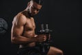 side view of muscular shirtless young african american man Royalty Free Stock Photo