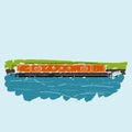 Side View Narrow Boat in Brush Strokes Vector Illustration