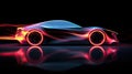 Side view neon glowing sport car silhouette. Abstract modern styled