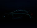 Side view neon glowing sport car silhouette. Abstract modern styled vector illustration