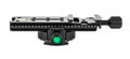 Side view of nodal slide rail with rotary panoramic tripod head isolated on white background. Panoramic shooting equipment