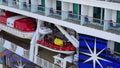 Side view of Norwegian Jewel Cruise Ship from Norwegian Cruise Line with  lifeboats, balcony and deck view close up. Royalty Free Stock Photo