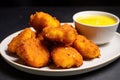 side view of nuggets with a dollop of mustard Royalty Free Stock Photo