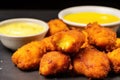 side view of nuggets with a dollop of mustard Royalty Free Stock Photo