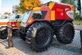 Side view of an off-road all-terrain vehicle of the rescue service. Exhibition of technology. Rescue equipment. Ukraine. Kiev. Royalty Free Stock Photo