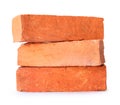 Side view of old cracked red or orange bricks in stack isolated on white background with clipping path Royalty Free Stock Photo