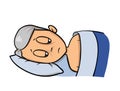 Side view of an old man lying in bed. Flat vector illustration. Isolated on white background. Royalty Free Stock Photo