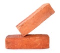 Side view of old red or orange bricks in stack isolated on white background with clipping path Royalty Free Stock Photo