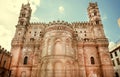 Side view on old towers of the 18th century catholic Palermo Cathedral, Sicily. UNESCO World Heritage Site Royalty Free Stock Photo
