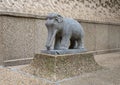 Side view of one of a pair of Chinese 19th century carved stone elephants outside the World Trade Center in Dallas, Texas