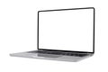 Side view of Open laptop computer. Modern thin edge slim design. Blank white screen display for mockup
