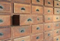 Side view Open old wooden drawer