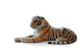 Side view orange and black and white tiger lying on the white background, animal, cute, object, decor, fierce, copy space