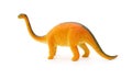 Side view orange brachiosaurus toy on white background