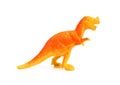 Side view orange plastic dinosaur toy on white background Royalty Free Stock Photo