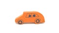 Side view of an orange wooden toy car on a white background Royalty Free Stock Photo
