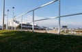 Side view of palma de mallorca hippodrome installations during a horse harness race