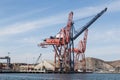 Side View of Panamax Shipping Cranes at Ensenada International Terminal